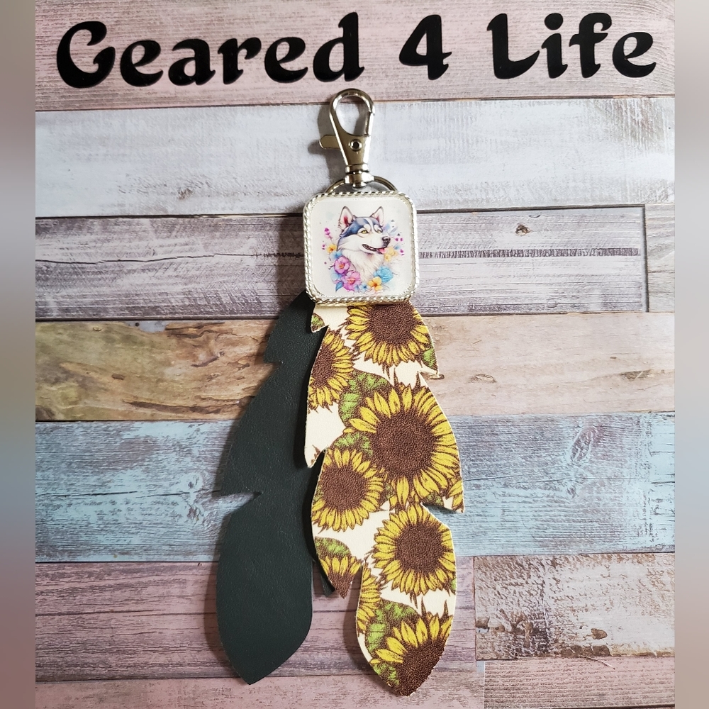 Husky Dog Handmade feather purse charm Keychain husky lover gift